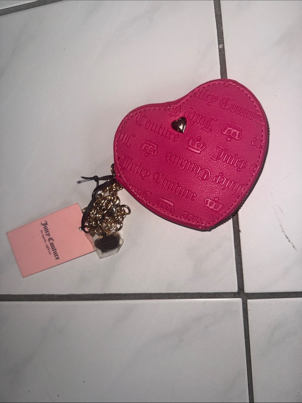 Juicy Couture Pink Embossed Heart Coin Purse with Gold Charm